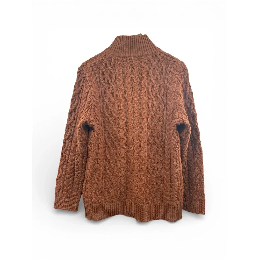 Botvela Chunky Cable Knit Full Zip Cardigan Sweater Men Small Rust NWT Fisherman - Picture 2 of 10